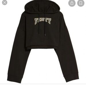 Puma by Fenty Rihanna Cropped Black Hoodie Sweatshirt Logo Pullover Women’s M